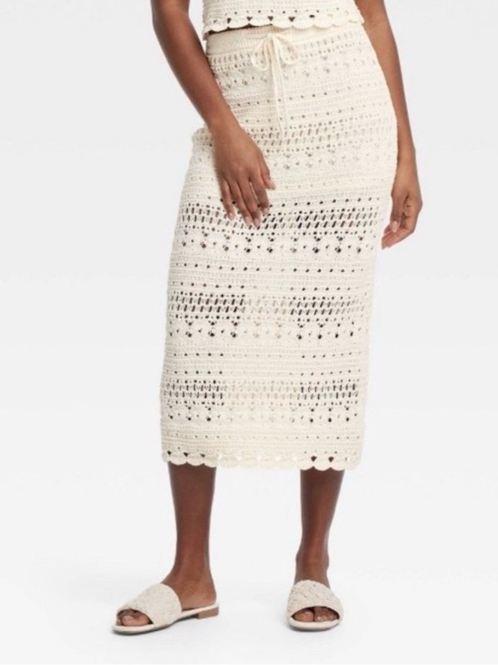 Universal Thread Cream Crochet Midi Skirt